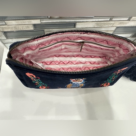 Womens Clutch Bags | Corinne Lent Embroidered Cosmetic Pouch Blue - Picture 3 of 4